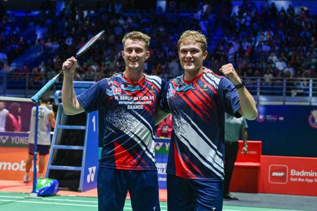 (260524) -- KUALA LUMPUR, May 24, 2026 -- Daniel Lundgaard Mads Vestergaard (R) of Denmark celebrate after winning the men s doubles final between Daniel Lundgaard Mads Vestergaard of Denmark and Goh Sze Fei Nur Izzuddin Rumsani of Malaysia at 2026 Malaysia Masters badminton tournament in Kuala Lumpur, Malaysia, May 24, 2026. (Photo by Xinhua) (SP)MALAYSIA-KUALA LUMPUR-BADMINTON-MALAYSIA MASTERS-MEN S DOUBLES ChongxVoonxChung 