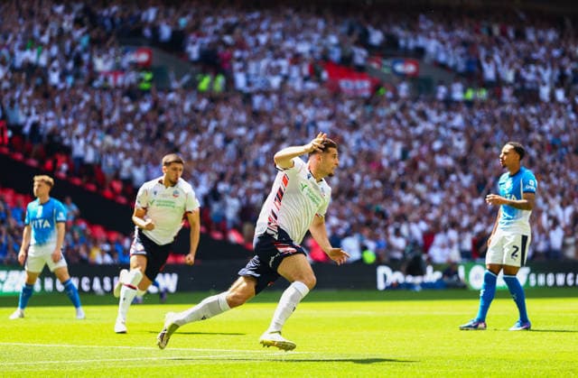 Ruben Rodrigues of Bolton Wanderers celebrates the opening goal 0-1 Bolton Wanderers v Stockport County, EFL Sky Bet League One, Play-Off Final, Football, Wembley Stadium, London, UK - 24 May 2026London Wembley Stadium United Kingdom EDITORIAL USE ONLY No use with unauthorised audio, video, data, fixture lists, club league logos or live services. Online in-match use limited to 120 images, no video emulation. No use in betting, games or single club league player publications.  Copyright: xJamesxMarsh Shutterstockx 16889809ah