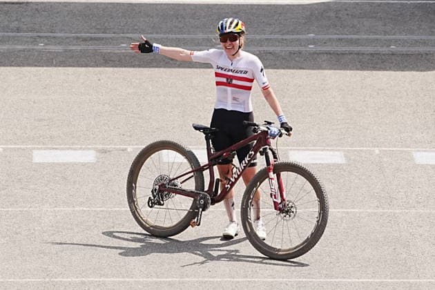 World Cup cross country mountain elite women s race, Vysocina Arena, Nove Mesto na Morave, May 24, 2026. Winner Laura Stigger from Austria. (CTKxPhoto JaroslavxSvoboda) CTKPhotoP2026052403335  CTKPhotoP2026052403335
