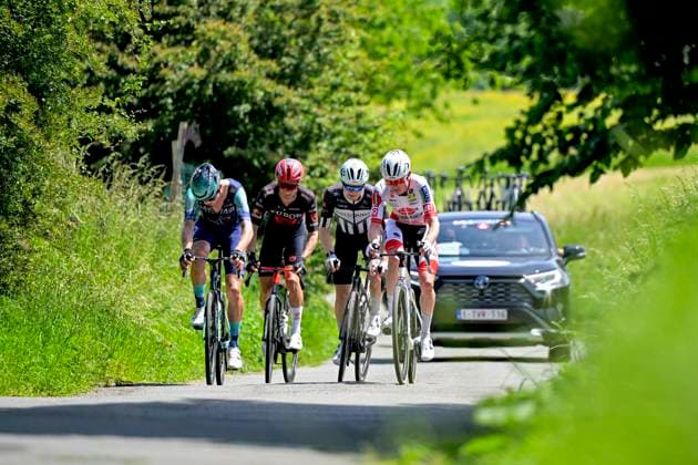 Grand Prix Criquielion 2026 Cycling Race LESSINES, BELGIUM - MAY 24 : Van Der Meulen Max (NED) of Bahrain Victorius, Nortoft Morten Aalling of Team ColoQuick in the escape pack during the 58th edition of Grand Prix Criquielion an UCI Class 1.1 one day cycling road race for Men Elite of km with start in Ath and finish in Lessines on May 24, 2026 in Lessines, Belgium, 24 05 2026 Lessines Belgium  Copyright: xSesx