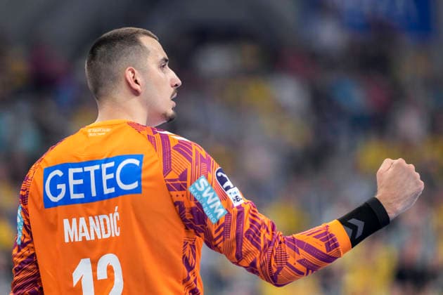 Matej Mandic (Torwart, SCM, 12) ballt die Faust, Einzelbild, Einzelfoto, Aktion, Action, Jubel, jubeln, jubelt, celebration, Freude, freuen, freut sich, zuversichtlich, optimistisch, positiv, Spielszene, 24.05.2026, Mannheim (Deutschland), Handball, Bundesliga, Rhein-Neckar Löwen - SC Magdeburg
