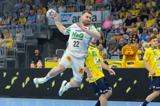 24.05.2026, xgox, Handball - Daikin HBL Rhein-Neckar Löwen - SC Magdeburg emspor, v.l. Lukas Mertens (Magdeburg, 22) wirft Tor, Torschuetze, erzielt Tor, Treffer, scores the goal Mannheim