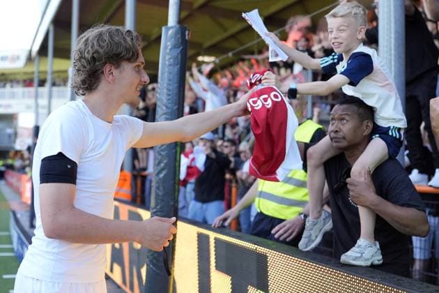 VOLENDAM , 24-05-2026 , Kras Stadium, season 2025 2026 , Play-offs for European football , Dutch Eredivisie Football . Match between Ajax and FC Utrecht , picture shows Ajax player Mika Godts Ajax - Utrecht (play off)  x203938041x Copyright: