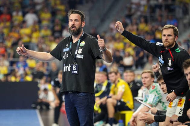 24.05.2026, xgox, Handball - Daikin HBL Rhein-Neckar Löwen - SC Magdeburg emspor, v.l. Bennet Wiegert (Magdeburg, Trainer) und Albin Lagergren (Magdeburg, 21) Jubel, Torjubel, jubelt ueber das Tor, celebrate the goal, celebration Mannheim