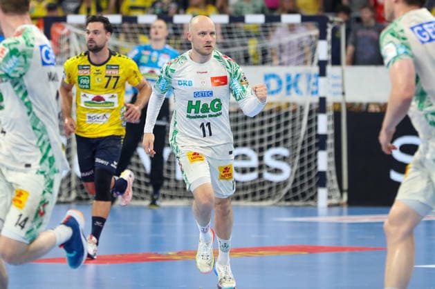 24.05.2026, xgox, Handball - Daikin HBL Rhein-Neckar Löwen - SC Magdeburg emspor, v.l. Daniel Pettersson (Magdeburg, 11) Jubel, Torjubel, jubelt ueber das Tor, celebrate the goal, celebration Mannheim