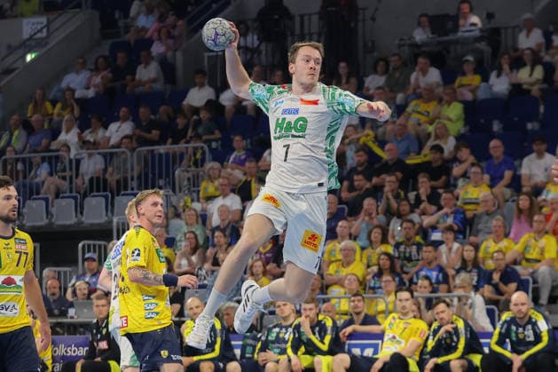 24.05.2026, xtgx, Handball, Daikin HBL, Rhein Neckar Löwen - SC Magdeburg v.l. Felix Claar (Magdeburg, 7) wirft Tor, Torschuetze, erzielt Tor, Treffer, scores the goal Mannheim