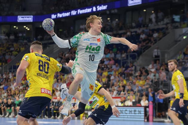 24.05.2026, xtgx, Handball, Daikin HBL, Rhein Neckar Löwen - SC Magdeburg v.l. Gisli Thorgeir Kristjansson (Magdeburg, 10) wirft Tor, Torschuetze, erzielt Tor, Treffer, scores the goal Mannheim
