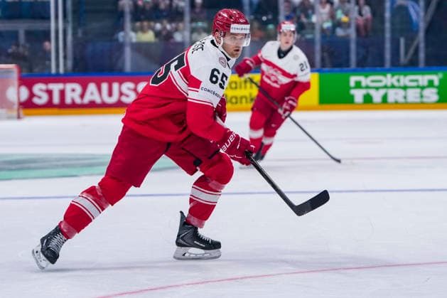 FRIBOURG, SWITZERLAND - MAY 24: Christian Wejse of Denmark in action during the 2026 IIHF Ice hockey, Eishockey World Championship, WM, Weltmeisterschaft Switzerland game between Denmark and Italy at BCF Arena on May 24, 2026 in Fribourg, Fribourg. Fribourg BCF Arena Fribourg Switzerland Copyright: xJustPictures.ch JarixPestelaccix jp-en-EuSpIm-JP6_JAR_Denmark_Italy_24May2026_00033