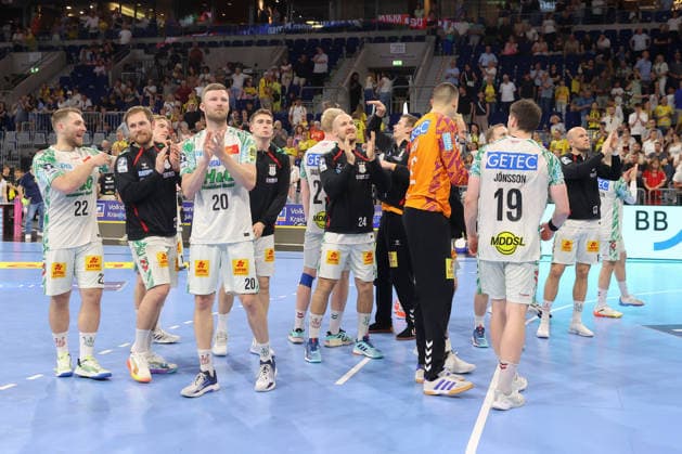 24.05.2026, xtgx, Handball, Daikin HBL, Rhein Neckar Löwen - SC Magdeburg v.l. Magdeburg Jubel ueber den Sieg, Jubel nach Spielende Mannheim