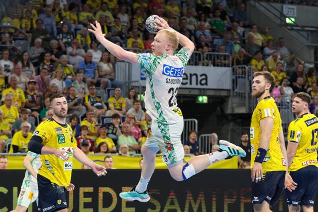 24.05.2026, xgox, Handball - Daikin HBL Rhein-Neckar Löwen - SC Magdeburg emspor, v.l. Magnus Saugstrup (Magdeburg, 23) wirft Tor, Torschuetze, erzielt Tor, Treffer, scores the goal Mannheim