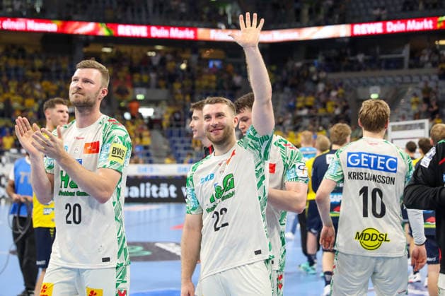 24.05.2026, xgox, Handball - Daikin HBL Rhein-Neckar Löwen - SC Magdeburg emspor, v.l. Lukas Mertens (Magdeburg, 22) Jubel ueber den Sieg, Jubel nach Spielende Mannheim