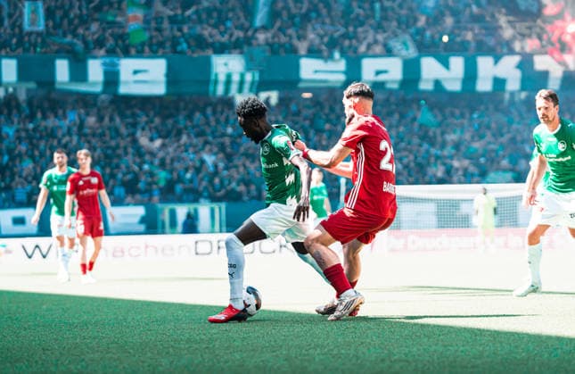 BERN, SWITZERLAND - MAI 24 : Aliou Balde of FC St.Gallen et Theo Barbet of Stade Lausanne-Ouchy in action during the final Switzerland Cup match between FC Stade Lausanne-Ouchy v FC St-Gallen at Stadion Wankdorf Bern on Mai 24th, 2026 in Bern, Switzerland (Photo by Lara Tissières Press Photo)  Copyright: xLaraxTissièresx xSPPx Sportspressphoto_153960