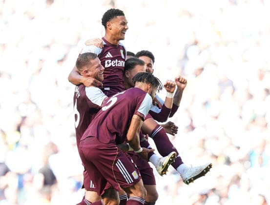 Manchester, England, 24th May 2026. Ollie Watkins of Aston Villa celebrates scoring their second goal during the Manchester City vs Aston Villa Premier League match at the Etihad Stadium, Manchester. Picture credit should read: Andrew Yates Sportimage EDITORIAL USE ONLY. No use with unauthorised audio, video, data, fixture lists, club league logos or live services. Online in-match use limited to 120 images, no video emulation. No use in betting, games or single club league player publications. SPI_058_AY_Man_City_Villa SPI-4819-0062