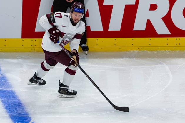 ZURICH, SWITZERLAND - MAY 24: Martins Dzierkals (Latvia, 17) during build-up play during the Preliminary Round - Group A Match 43 between Great Britain and Latvia at the IIHF Ice hockey, Eishockey World Championship, WM, Weltmeisterschaft 2026, Swiss Life Arena on May 24, 2026 in Zurich, Switzerland. Zurich Switzerland Copyright: xTimoxSteinx