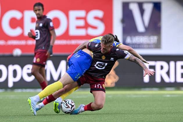 Sint-Truidense VV v KV Mechelen - Jupiler Pro League Champions Play-Off SINT-TRUIDEN, BELGIUM - MAY 24 : Goto Keisuke forward of Sint-Truidense VV and Hammar Fredrik midfielder of KV Mechelen during the Jupiler Pro League Champions Play-Off match between Sint-Truidense VV and KV Mechelen on May 24, 2026 in Sint-Truiden, Belgium, 24 05 2026 Sint-Truiden Belgium  Copyright: xDhax