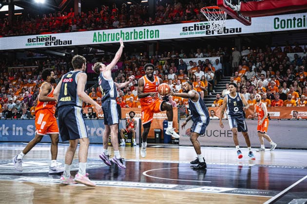 1. Basketball Bundesliga, easyCredit BBL, Saison 2025 2026, Herren, Playoffs, Viertelfinale, Spiel 4, 24.05.2026, RASTA Vechta - ALBA Berlin TJ Bamba ( 5 - RASTA Vechta) in Aktion Vechta RASTA Dome Niedersachsen Deutschland