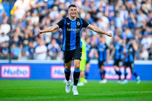 Club Brugge v KAA Gent - Jupiler Pro League Champions Play-Off BRUGGE, BELGIUM - MAY 24 : Tresoldi Nicolo forward of Club Brugge celebrating scoring a goal (2-0) during the Jupiler Pro League Champions Play-Off match between Club Brugge and KAA Gent on May 24, 2026 in Brugge, Belgium, 24 05 2026 Brugge Belgium  Copyright: xTomasxSiskx