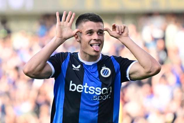 Sport Bilder des Tages Club Brugge v KAA Gent - Jupiler Pro League Champions Play-Off BRUGGE, BELGIUM - MAY 24 : Tresoldi Nicolo forward of Club Brugge scores a second goal during the Jupiler Pro League Champions Play-Off match between Club Brugge and KAA Gent on May 24, 2026 in Brugge, Belgium, 24 05 2026 Brugge Belgium  Copyright: xJanxDexMeuleneirx