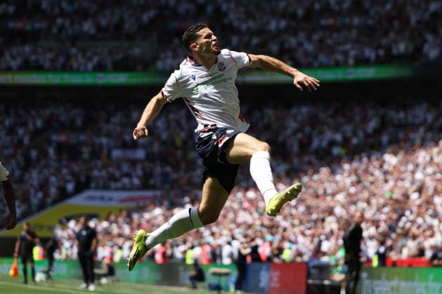 Bolton Wanderers v Stockport County - Sky Bet League One Play-Off Final Ruben Rodrigues of Bolton Wanderers celebrates after scoring during the Sky Bet League 1 Play Off Final match between Bolton Wanderers and Stockport County at Wembley Stadium in London on May 24, 2026. London Greater London United Kingdom  Copyright: xMIxNewsx originalFilename:fletcher-boltonwa260524_npqJn.jpg