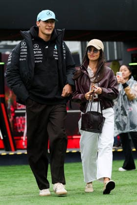F1 Grand Prix of Canada MONTREAL, QUEBEC - MAY 24 : George Russell of Great Britain and Mercedes-AMG Petronas F1 team arrives in the paddock with his girlfriend Carmen Montero Mundt for the F1 Grand Prix of Canada at Circuit Gilles Villeneuve in Montreal, Quebec, Canada on May 24, 2026. Mert Alper Dervis Anadolu Quebec Canada. Editorial use only. Please get in touch for any other usage.  Copyright: x2026xAnadoluxMertxAlperxDervisx