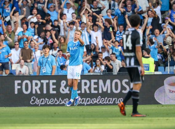 May 24, 2026, Napoli, Campania, ITALIA: Goal the Rasmus Hojlund of SSC Napoli During the football match on May 24, 2026, valid for the Italian Serie A - 2025 26 championship in Naples at the Diego Armando Maradona Stadium between SSC Napoli and FC Udinese..Pictured: Napoli ITALIA - ZUMAs236 20260524_aap_s236_048 Copyright: xFabioxSassox