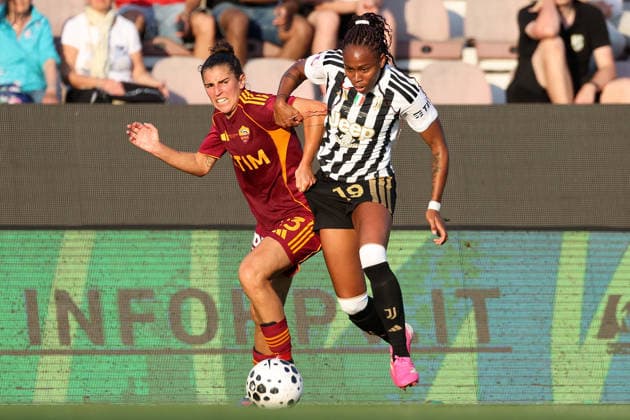 Vicenza 24 05 2026 - finale Coppa Italia femminile Juventus-Roma foto Image nella foto: Lindesy Thomas-Valentina Bergamaschi 