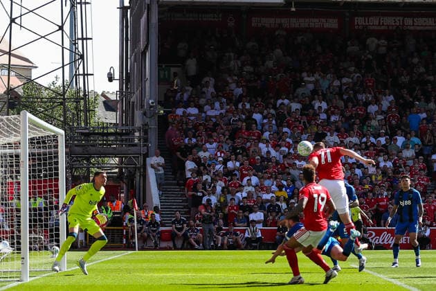 Nottingham Forest v AFC Bournemouth, Premier League Chris Wood Of Nottingham Forest heads the ball towards goal but it comes off the post during the Nottingham Forest v AFC Bournemouth Premier League match at the City Ground, West Bridgford, England on 23 May 2026 Credit: Lee Keuneke Every Second Media Editorial use only. All images are copyright Every Second Media Limited. No images may be reproduced without prior permission. All rights reserved. Premier League and Football League images are subject to licensing agreements with Football DataCo Limited. see https: www.football-dataco.com Copyright: xIMAGO EveryxSecondxMediax ESM-2007-0122 LeexKeunekex xEveryxSecondxMediax