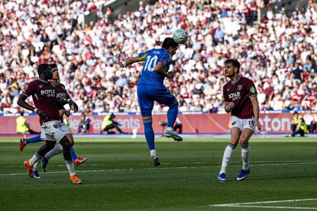 24th May 2026; London Stadium, London, England; Premier League Football, West Ham United versus Leeds United; Joel Piroe of Leeds United heads towards goal GodfreyxPitt