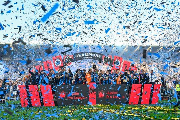 Club Brugge v KAA Gent - Jupiler Pro League Champions Play-Off BRUGGE, BELGIUM - MAY 24 : Illustration picture players of Club Brugge celebrates winning the championship title after the Jupiler Pro League Champions Play-Off match between Club Brugge and KAA Gent on May 24, 2026 in Brugge, Belgium, 24 05 2026 Brugge Belgium  Copyright: xTomasxSiskx