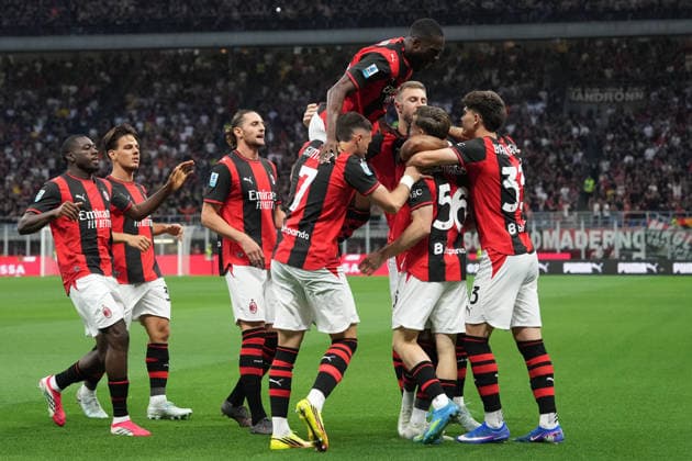 AC Milan s Alexis Saelemaekers celebrates after scoring 1-0 during the Serie A soccer match between Milan and Cagliari at the San Siro Stadium in Milan , north Italy - Saturday , May 24 , 2026. - Soccer .  Copyright: xSpada LaPressex