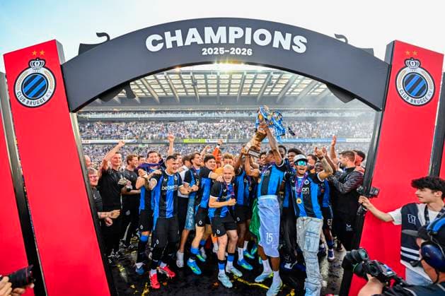 Club Brugge v KAA Gent - Jupiler Pro League Champions Play-Off BRUGGE, BELGIUM - MAY 24 : Players of Club Brugge celebrates winning the championship title after the Jupiler Pro League Champions Play-Off match between Club Brugge and KAA Gent on May 24, 2026 in Brugge, Belgium, 24 05 2026 Brugge Belgium  Copyright: xTomasxSiskx
