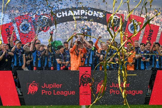 260524 Club Brugge vs AA Gent players of Club Brugge celebrates the title of champion after the Jupiler Pro League season 2025 - 2026 matchday 10 game in the Champions Play offs between Club Brugge KV and AA Gent on May 24 , 2026 in Brugge, Belgium. (Photo by David Catry Isosport) Brugge Belgium  Copyright: xDavidxCatryx 20260524DC2_8773
