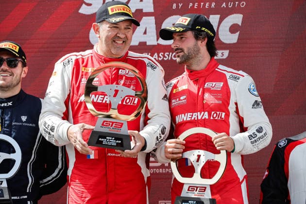 LE MANS CLASSIC SERIES 2026 - SPA-CLASSIC 87 BEAUBELIQUE Jean-Luc (fra), PLA Jim (fra), Ferrari 458 GT3 Evo 2013, GT3-GEN2, GT3 Revival, Podium portrait during the 2026 Spa-Classic, 2nd round of the Le Mans Classic Series 2026, from May 22 to 24 in Circuit de Spa-Francorchamps, in Stavelot, Belgium - StavelotBelgium  Copyright: xPauloxMariax