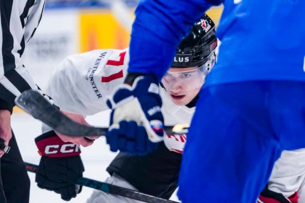 FRIBOURG, SWITZERLAND - MAY 24: Macklin Celebrini of Canada at the face-off during the 2026 IIHF Ice hockey, Eishockey World Championship, WM, Weltmeisterschaft Switzerland game between Slovakia and Canada at BCF Arena on May 24, 2026 in Fribourg, Fribourg. Fribourg BCF Arena Fribourg Switzerland Copyright: xJustPictures.ch JarixPestelaccix jp-en-EuSpIm-JP6_JAR_Slovakia_Canada_24May2026_00073