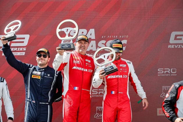 LE MANS CLASSIC SERIES 2026 - SPA-CLASSIC 87 BEAUBELIQUE Jean-Luc (fra), PLA Jim (fra), Ferrari 458 GT3 Evo 2013, GT3-GEN2, GT3 Revival, Podium portrait during the 2026 Spa-Classic, 2nd round of the Le Mans Classic Series 2026, from May 22 to 24 in Circuit de Spa-Francorchamps, in Stavelot, Belgium - StavelotBelgium  Copyright: xPauloxMariax