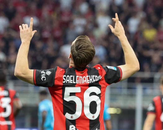 Foto IPP Roberto Bregani Milano 24-05-2026 Calcio Campionato di Serie A 2025 2026, Milan- Cagliari Nella foto l esultanza di Alexis Saelemaekers del Milan dopo il gol. Italy Photo Press World Copyright. italy ITALY  Copyright: xR4924_italyphotopressx