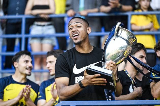 Union s Guilherme Smith celebrates with the Belgian cup after a soccer match between Royale Union Saint-Gilloise and RSC Anderlecht, Sunday 24 May 2026 in Brussels, on the last day of the Champion s Play-offs of the 2025-2026 Jupiler Pro League first division of the Belgian championship. TOM GOYVAERTS TomxGoyvaerts  x174950109x