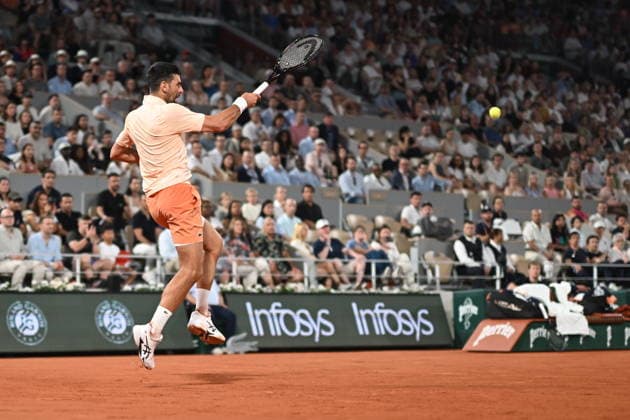 French Open (Roland Garros) - Day 1 PARIS, FRANCE - MAY 24: Serbia s Novak Djokovic in action against France s Giovanni Mpetshi Perricard (not seen) during a first-round men s singles match on the opening day of the French Open (Roland Garros) in Paris, France, on May 24, 2026. Burak Akbulut Anadolu Paris France. Editorial use only. Please get in touch for any other usage.  Copyright: x2026xAnadoluxBurakxAkbulutx
