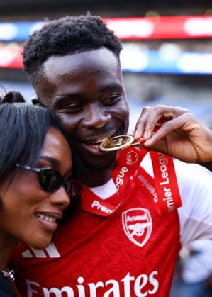 Crystal Palace v Arsenal 24 May 2026, London - Premier League Football - Crystal Palace v Arsenal - Bukayo Saka of Arsenal with his winners medal - Photo: Jacques Feeney Offside. London UK Copyright: xJacquesxFeeneyx xOffsidexOffside