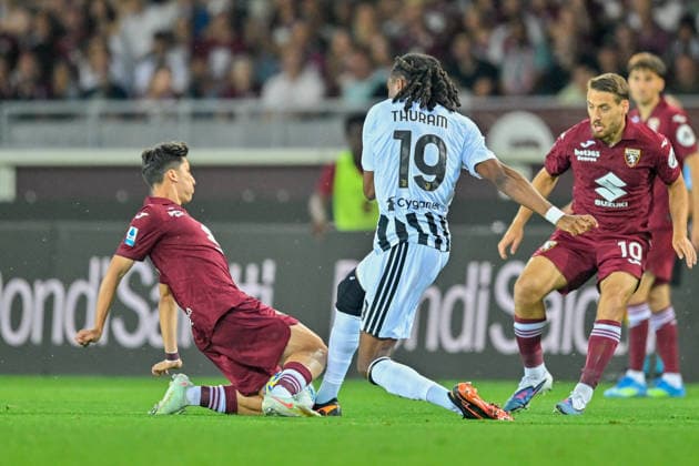Juventus Khephrem Thuram fights for the ball during the Serie A soccer match between Torino and Juventus at the Olimpic Stadium in Turin, Italy - Sunday, May 24, 2026. - Soccer .  Copyright: xTanoxPecoraro LaPressex