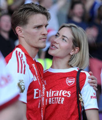 Football - 2025 2026 Premier League - Crystal Palace vs. Arsenal - Selhurst Park - Sunday 24th May 2026 Martin Odegaard of Arsenal with wife Helene Spilling 