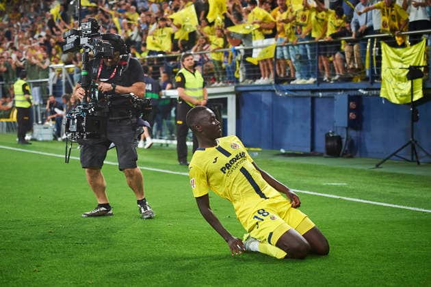 Pape Gueye (Villarreal CF) celebrates after scoring his team˜s second goal during the LaLiga EA Sports match between Villarreal CF and Atletico Madrid at Estadio de la Ceramica on May 24, 2026 in Villarreal, Spain. (Photo by Maria Jose Segovia DeFodi Images) -