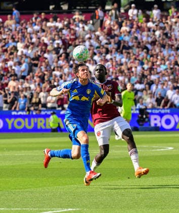 West Ham United v Leeds United, London, UK - 24 May 2026 El Hadji Malick Diouf of West Ham United and Ethan Ampadu of Leeds United challenge for the ball during the Premier League match between West Ham United and Leeds United at The London Stadium, London on 24 May 2026. ( London The London Stadium London England Copyright: xAlanxStanford PPAUKx PPA-277418