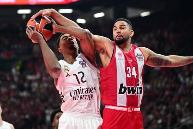 Olympiacos Piraeus v Real Madrid Euroleague Final Four Theo Maledon of Real Madrid and Cory Joseph of Olympiacos during the Euroleague match, Final Four, Final game between Olympiacos Piraeus v Real Madrid played at ATHENS Telekom Center Athens Stadium on May 24nd 2026 in Athens Greece Athens Greece Basketball Copyright: xAgenciaxLOFx