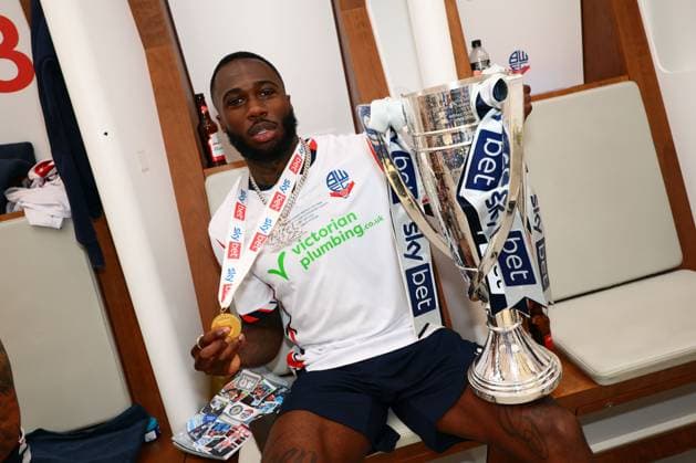Corey Blackett-Taylor of Bolton Wanderers celebrates in the changing room Bolton Wanderers v Stockport County, EFL Sky Bet League One, Play-Off Final, Football, Wembley Stadium, London, UK - 24 May 2026London Wembley Stadium United Kingdom EDITORIAL USE ONLY No use with unauthorised audio, video, data, fixture lists, club league logos or live services. Online in-match use limited to 120 images, no video emulation. No use in betting, games or single club league player publications.  Copyright: xPaulxCurrie Shutterstockx 16889803oe