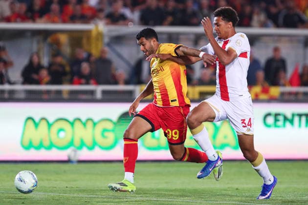 Walid Cheddira of US Lecce and Sebastian Otoa of Genoa CFC compete for the ball during the serie A match between US Lecce and Genoa CFC at Ettore Giardiniero - Via del Mare stadium in Lecce (Italy), May 24, 2026. massimilianoxcarnabuci