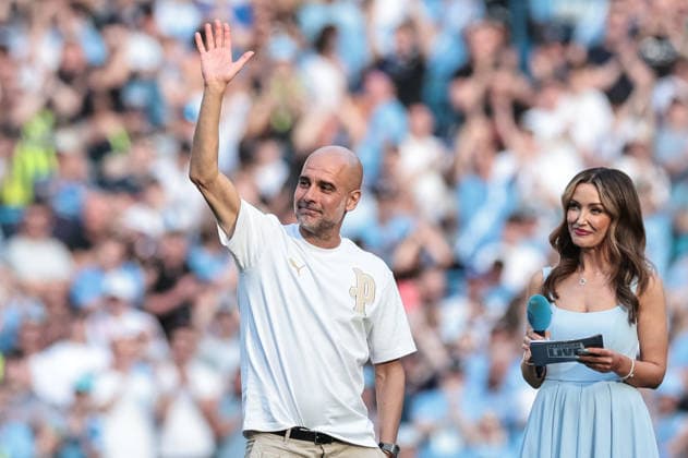 Manchester City v Aston Villa - Premier League Pep Guardiola, manager of Manchester City, becomes emotional during his last game as the club announces the naming of a new stand, The Pep Guardiola Stand, during the Premier League match between Manchester City and Aston Villa at Etihad Stadium in Manchester, United Kingdom, on May 24, 2026. Manchester Greater Manchester United, ManU Kingdom  Copyright: xNewsxImagesx originalFilename:cosgrove-premierl260524_npDZD.jpg