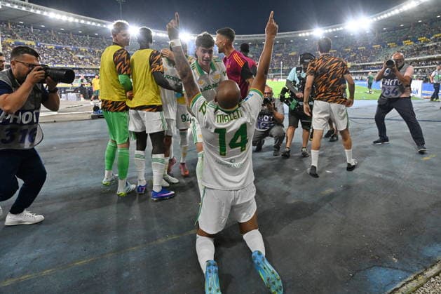 IPA85050187 - Donyell Malen (Roma) celebrates during Hellas Verona FC vs AS Roma, Italian soccer Serie A match in Verona, Italy, May 24 2026  Copyright: xAlessioxTarpini IPAxSportx xx 85050187