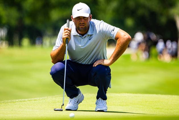 May 24, 2026, Mckinney, Texas, USA: Scottie Scheffler looks down the at the cup as he sets his shot in the final round at the CJ Cup Byron Nelson in McKinney. Mckinney USA - ZUMAg270 20260524_zsp_g270_014 Copyright: xCodyxGrubbsx