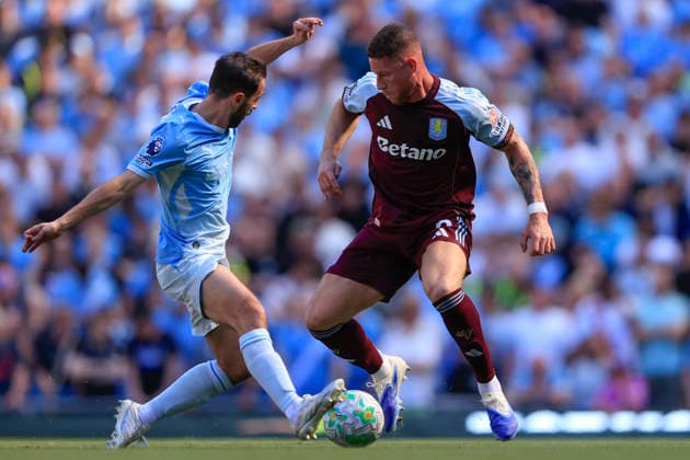 Manchester City v Aston Villa, Premier League Ross Barkley (6) of Aston Villa is challenged by Bernardo Silva (20) of Manchester City during the Premier League match between Manchester City and Aston Villa at the Etihad Stadium, Manchester, UK on 24 May 2026. Manchester Etihad Stadium Manchester UK Editorial use only DataCo restrictions apply See www.football-dataco.com , Copyright: xConorxMolloyx PSI-24291-0168